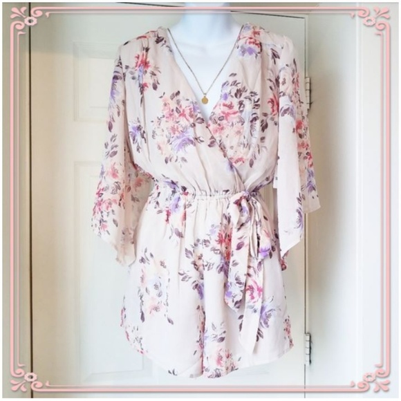 Charlotte Russe Pants - Charlotte Russe Pink Bow Floral Open Back Romper